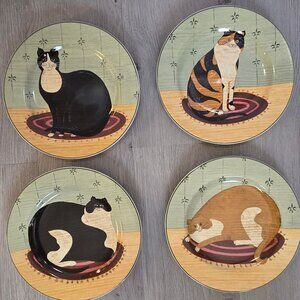 NWOT - Sakura Warren Kimble Cat Collection Salad/Dessert Plates  8" - Set of 4